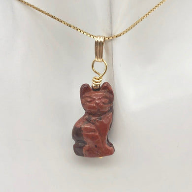 Adorable! Brecciated Jasper and 14k Gold Filled Cat Pendant, 1.38