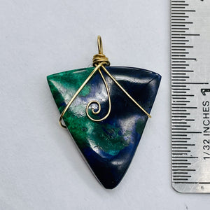 Bloodstone 14K Gold Filled Wire Wrapped Trilliant Gem | 1 1/2" Long | Red Green|