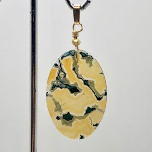 Moss Agate Oval 14K Gold Filled Pendant | 2" Long | Yellow Green | 1 Pendant|