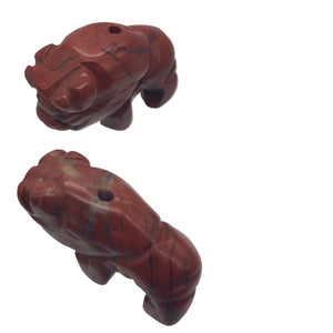 Abundance 2 Brecciated Jasper Hand Carved Bison / Buffalo Beads | 21x14x8mm | Red