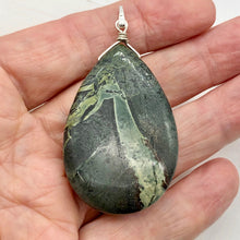 Load image into Gallery viewer, Tsunami Stone Briolette Sterling Silver Pendant | 2 3/4&quot; Long | Green, White | 1
