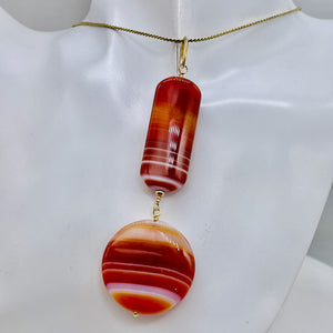 Sardonyx Large Round and Rectangle Pendant| 3 1/2" Long | Red/Orange/White |