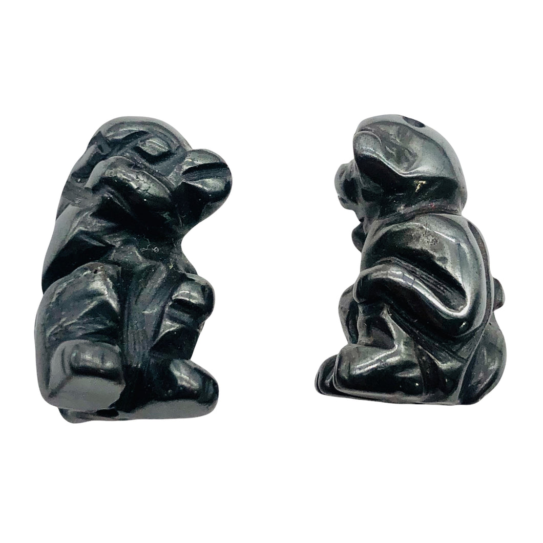 Swingin 2 Carved Hematite Monkey Beads | 20.5x12x11mm | Silver black