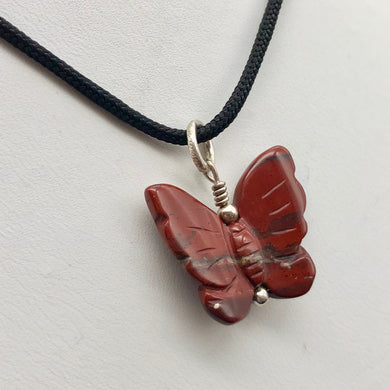 Flutter Carved Brecciated Jasper Butterfly and Sterling Silver Pendant 509256BJS - PremiumBead Primary Image 1