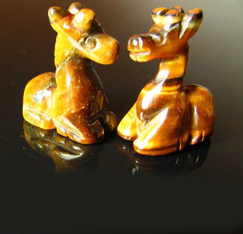 Graceful 2 Carved Tiger'S Eye Giraffe Beads | 21x16x10mm | Golden Brown - PremiumBead Primary Image 1