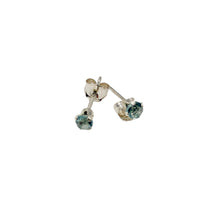 Load image into Gallery viewer, March Birthstone 3mm Created Aquamarine Sterling Silver Earrings

