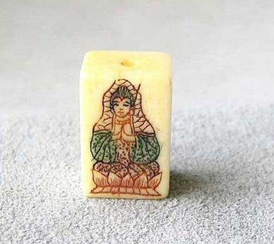 1 Hand Scrimshawed Quan Yin On A Lotus Waterbuffalo Bone Bead 8185 - PremiumBead Primary Image 1