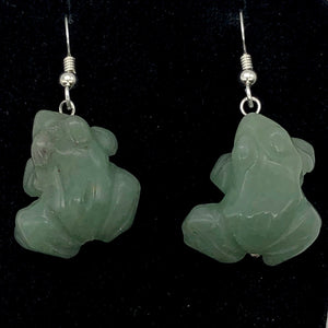 Aventurine Frog Sterling Silver Earrings| Semi Precious Stone Jewelry | 1 1/2" |