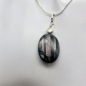 Hypersthene Sterling Silver Pendant |1 3/4 inch long | Silver-black | Oval | - PremiumBead Alternate Image 4