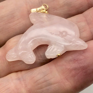 Rose Quartz Carved Dolphin 14K Gold Filled Pendant | 1.5 Inch | Pink |