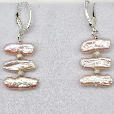 Blushing Pink Pearls with Solid Sterling Silver Disco Balls Earrings | 1 5/8