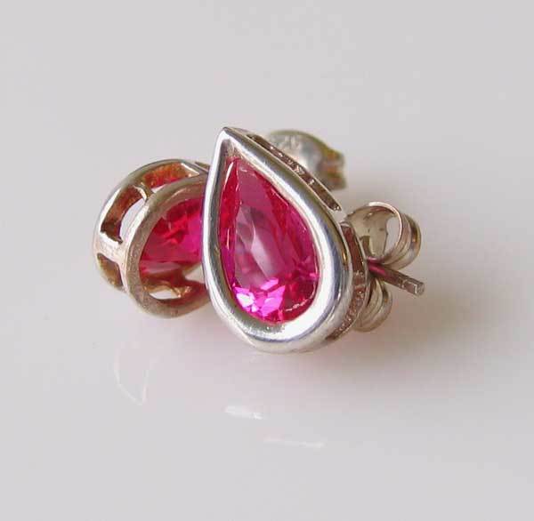 July! Pear 11x7mm Created Red Ruby 925 Sterling Silver Stud Earrings 10154G - PremiumBead Primary Image 1