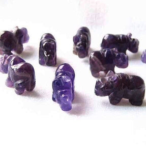 Amethyst Hand Carved Rhinoceros Figurine Worry Stone | 20x13x8mm | Purple