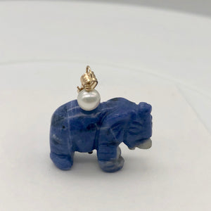 Wild Hand Carved Sodalite Elephant 14 Kgf Pendant |21x16x8mm| Blue| 1 1/4" long| - PremiumBead Alternate Image 3