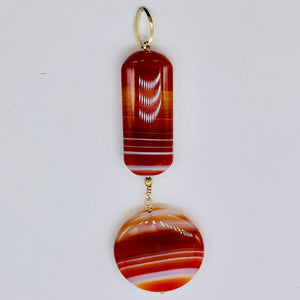 Sardonyx Large Round and Rectangle Pendant| 3 1/2" Long | Red/Orange/White |