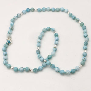 Larimar Faceted Round Bead Sterling Silver Necklace | 21" Long | Blue |