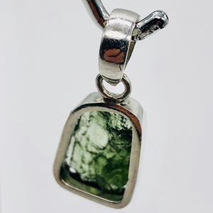 Moldavite Sterling Silver Drop | 1 1/8" Long | Green | 1 Pendant |