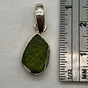 Moldavite Sterling Silver Drop | 1" Long | Green | 1 Pendant |