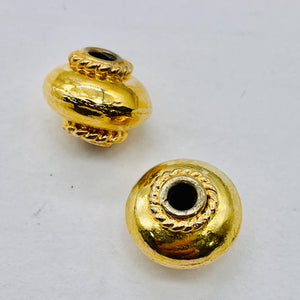 Vermeil Sterling Silver Decorator Round Beads | 12x8 mm | Gold | 2 Beads |