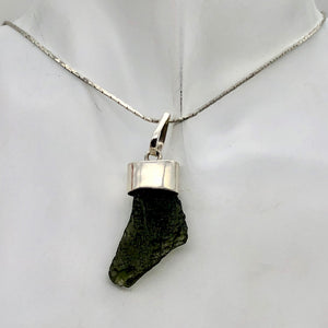 Blue Green Moldavite Sterling Silver Pendant 30x15x6mm | 1 5/8" long