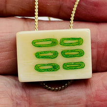 Load image into Gallery viewer, Mahjong Bamboo Rectangle Tile Pendant Bead | 25x17x9mm | Green White | 1 Bead |
