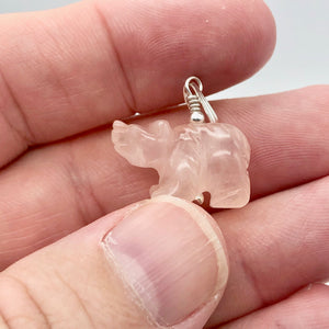 Roar! Hand Carved Natural Rose Quartz Bear Silver Pendant | 13x18x7mm (Bear), 5.5mm (Bail Opening), 1.5" (Long) | Pink - PremiumBead Alternate Image 6