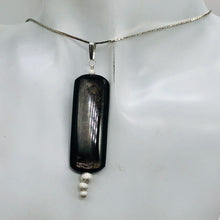 Load image into Gallery viewer, Hypersthene, Flat Rounded Rectangle Dangle Pendant| 2 1/2 &#39; Long | Black/Silver|
