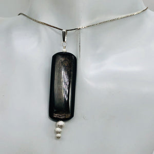 Hypersthene, Flat Rounded Rectangle Dangle Pendant| 2 1/2 ' Long | Black/Silver|