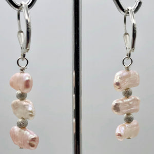 Blushing Pink Pearls with Solid Sterling Silver Disco Balls Earrings | 1 5/8" | - PremiumBead Alternate Image 5