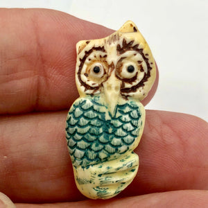 Waterbuffalo Bone Owl | 31.5x14x4.5mm | Green/Brown/Cream | 1 Bead - PremiumBead Alternate Image 5
