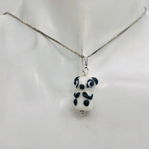 Lampwork Glass Sterling Silver Panda Pendant | 1 1/4" Long | White/Black | 1 |