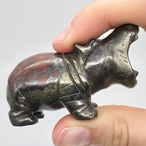 Hematite and Jasper Hippopotamus Figurine | 60x38x24mm | Graphite/Red | 89.9g - PremiumBead Alternate Image 6