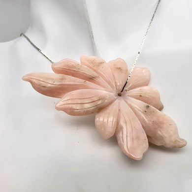 Hand Carved Amazing Pink Peruvian Opal Flower Pendant Bead | 83x44x6mm| 85cts | - PremiumBead Primary Image 1