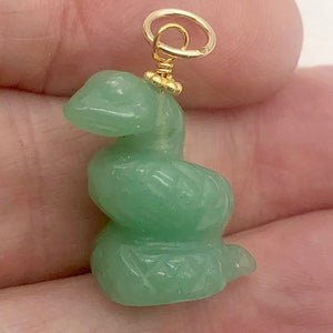 Aventurine Snake Pendant Necklace | Semi Precious Stone Jewelry | 14k Pendant