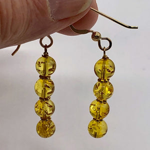 Amber 4 Bead 14K Gold Filled Drop/Dangle Earrings | 2" Long | Yellow | 1 Pair |