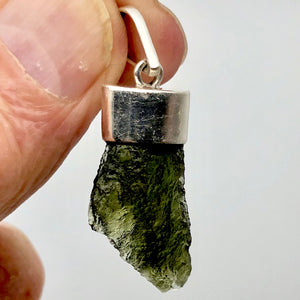 Blue Green Moldavite Sterling Silver Pendant 30x15x6mm | 1 5/8" long