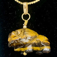 Load image into Gallery viewer, Tigereye Hand Carved Bison / Buffalo 14Kgf Pendant | 21x14x8mm (Bison), 5.5mm (Bail Opening), 1&quot; (Long) | Gold/Brown - PremiumBead Alternate Image 5
