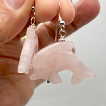 Load image into Gallery viewer, Rose Quartz Sterling Silver Dolphin Drop/Dangle Earrings| 1 3/4&quot; Long | Pink |
