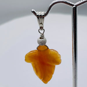 Carnelian Sterling Silver Carved Leaf | 1 3/4" Long | Orange | 1 Pendant |