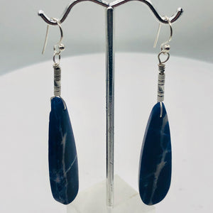 Sodalite Sterling Silver Teardrop | 3" Long | Blue/White | 1 Pair Earrings |