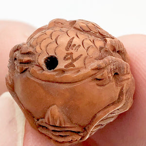 Hand Carved Boxwood Happy Dragon Ojime Netsuke Bead | 19mm | | 19mm | Brown - PremiumBead Alternate Image 4