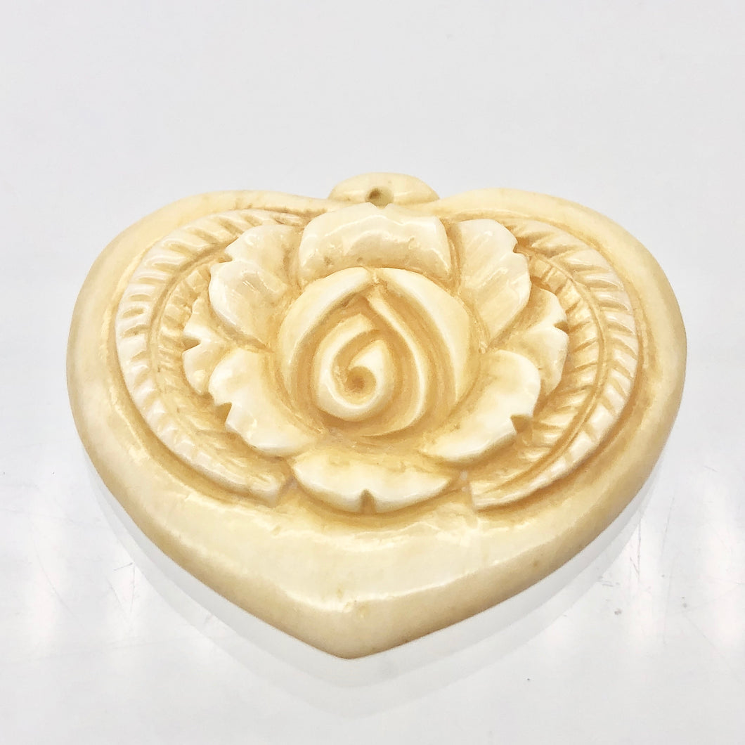 Elegant Carved Waterbuffalo Bone Rose Heart Bead 9646B - PremiumBead Primary Image 1