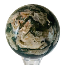 Load image into Gallery viewer, Moss Agate Druzy Quartz Crystal Meditation Sphere | 75mm | Green/White | 1 |
