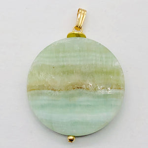 Hemimorphite14K Gold Filled Disc Dangle Pendant | 1 3/4" Long | Aqua/Lemon |