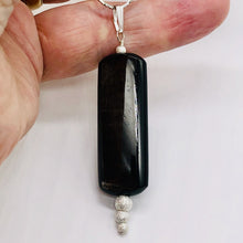 Load image into Gallery viewer, Hypersthene, Flat Rounded Rectangle Dangle Pendant| 2 1/2 &#39; Long | Black/Silver|
