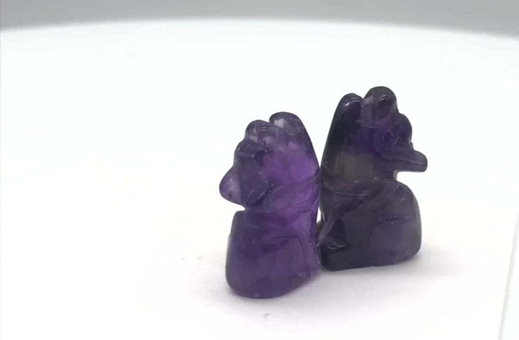 Howling New Moon 2 Carved Amethyst Wolf / Coyote Beads | 21x11x8mm | Purple