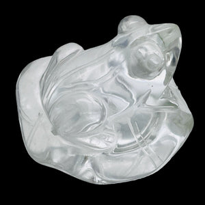 Quartz Frog on Lilly Pad Carving | 30x45x45mm | Clear | 1 Figurine |