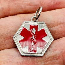 Load image into Gallery viewer, Medical Alert Sterling Silver Hexagon Pendant | 1 1/4&quot; Long | Red Silver | 1 |
