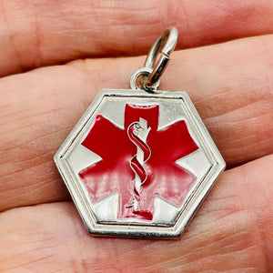 Medical Alert Sterling Silver Hexagon Pendant | 1 1/4" Long | Red Silver | 1 |