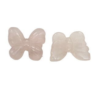 Flutter 2 Carved Rose Quartz Butterfly Beads | 21x17x5mm | Pink